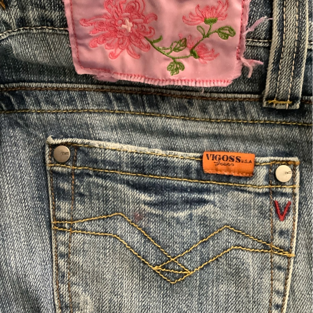 VIGOSS straight leg Distressed Pink Label Jeans Sz 3/4 Great Wash - Picture 5 of 9